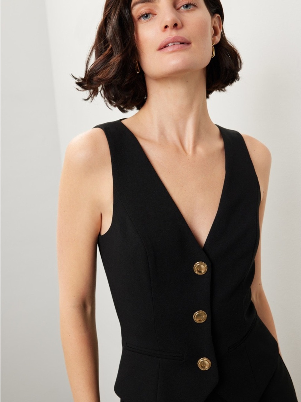 Black Wide-Leg Jumpsuit with Tailored Vest - Picture 3 of 6